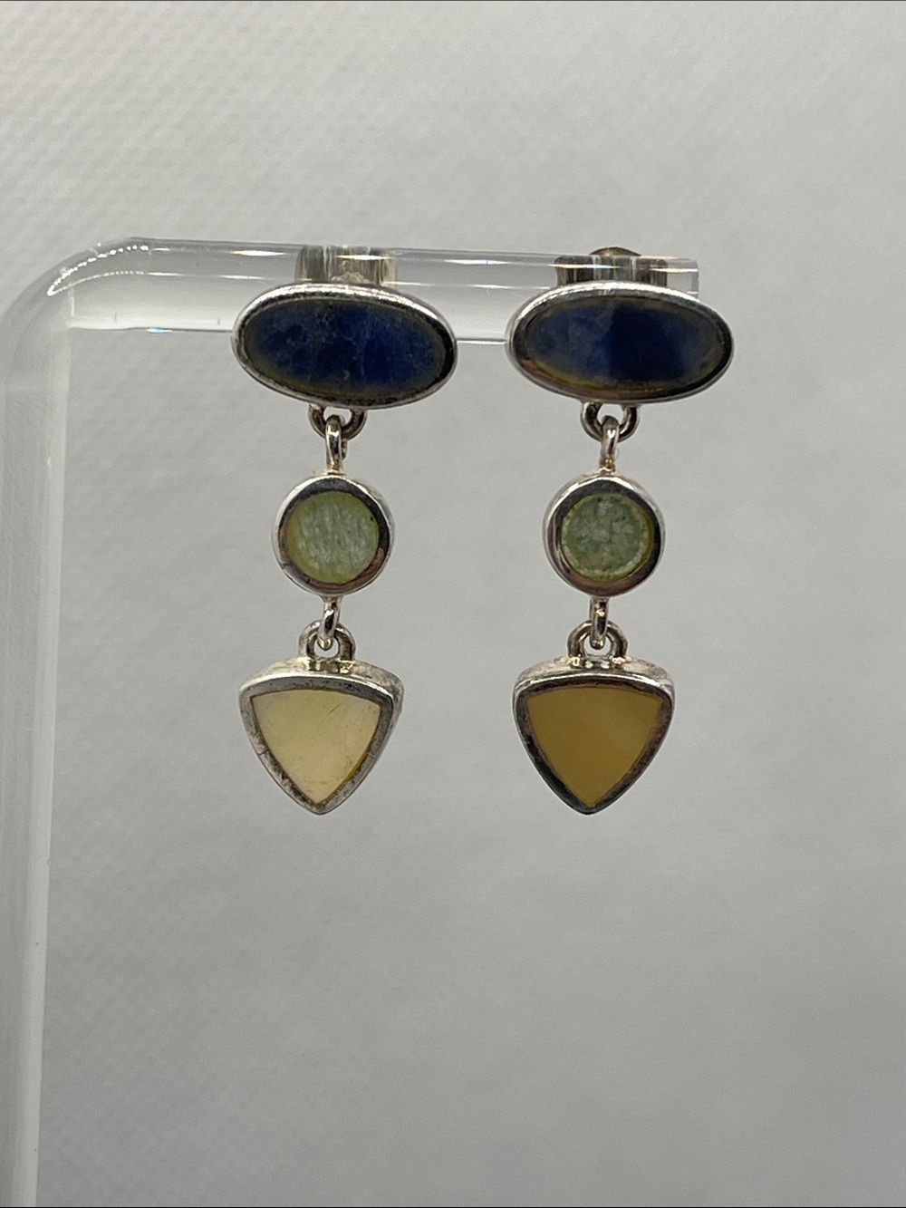 Vintage Sterling Silver Multi-Stone Drop Earrings